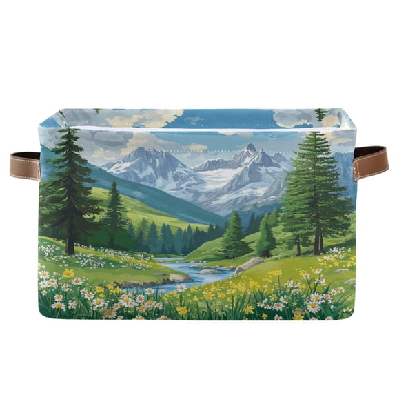 Summer Mountains Foldable Storage Basket,Canvas Fabric Foldable Storage Bins with Handles Open Home Storage Bins Boxes for Toy Book Shelf Closet Baskets