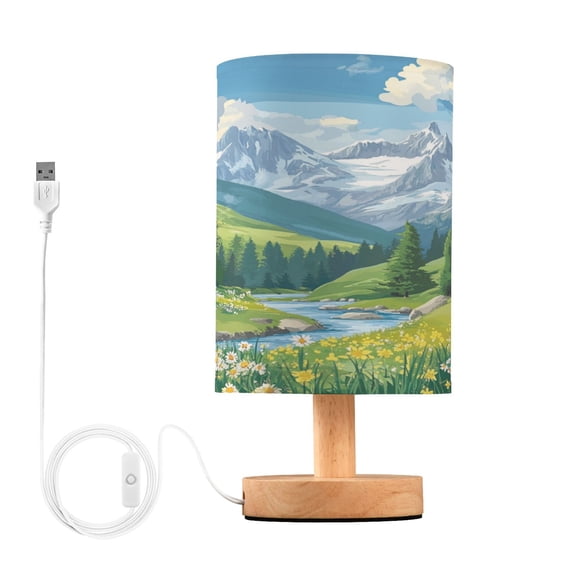 Summer Mountains Small Lamp Printed Gifts Table Lamp USB Bedside Desk Nightstand Lamp Wood Base for Bedroom Living Room Office Desk College Dorm