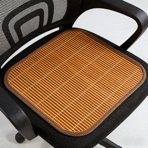 Summer Natural Bamboo Cooling Seat Cushion, 40×40cm Khaki Breathable Woven Rattan Square Chair Pad, Non-Slip Backing Easy to Clean Wear Resistant Seat Mat for Office Chair, Dining Sofa, Car Seat