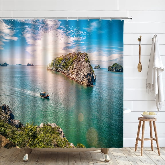 Summer Natural Scenery Shower Curtain Sea Beach Palm Tree Bathroom Accessories Waterproof