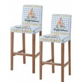 thumbnail image 1 of Summer Nautical Bar Stool Covers Set of 2, Happy Summer Coastal Blue Checkered Stretch Washable Bar Chair Covers with Backs, Removable Pub Counter Height Chair Cover for Kitchen Dining Room Cafe, 1 of 7