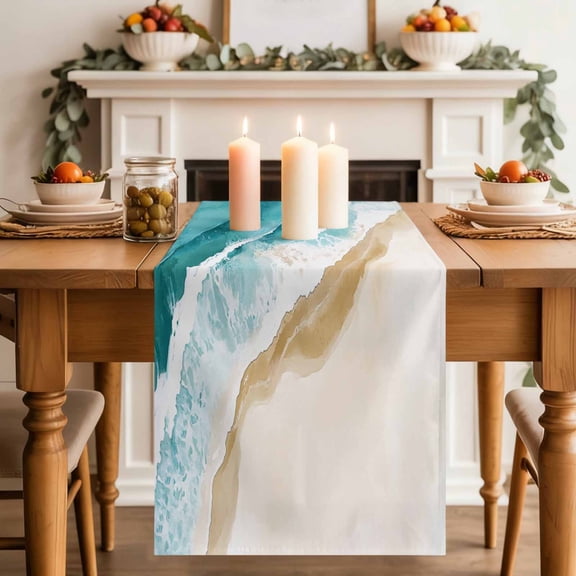 Summer Nautical Beach Seaside Table Runner 70 Inches Long,Kitchen Dining Tablerunners Abstract Coastal Ocean Theme Linen Table Runners Dresser Scarves for Home Dinner Wedding Holiday Party Decor