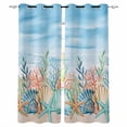 thumbnail image 1 of Summer Nautical Blackout Curtains for Bedroom/Living Room, Thermal Insulated Kitchen Curtains, Coastal Beach Starfish Coral Shell Blue Grommet Darkening Window Treatment Drapes 27.5"x39"x2, 1 of 8