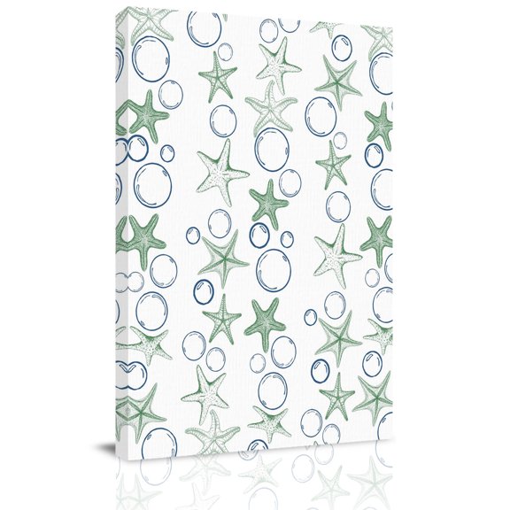 Summer Nautical Canvas Wall Art for Living Room, Ocean Cartoon Starfish Coastal Bubbles Poster Print Painting for Bedroom Office Home Decoration Wall Pictures Prepare To Hang 16"x24"