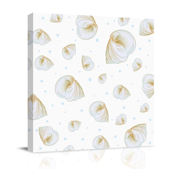 Summer Nautical Canvas Wall Art for Living Room, Watercolor Ocean Conch Polka Dot Coastal Poster Print Painting for Bedroom Office Home Decoration Wall Pictures Prepare To Hang 12"x12"