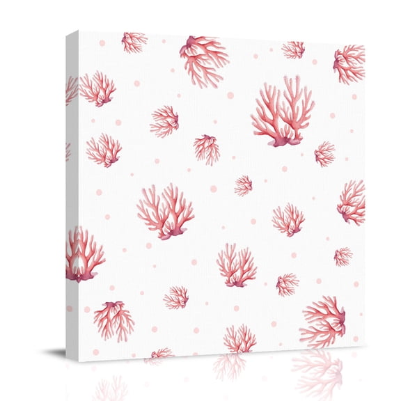 Summer Nautical Canvas Wall Art for Living Room, Watercolor Ocean Pink Corals Polka Dot Poster Print Painting for Bedroom Office Home Decoration Wall Pictures Prepare To Hang 10"x10"