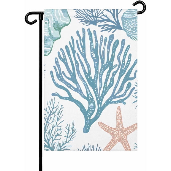 Summer Nautical Coral Starfish Shell Garden Flags 12x18 Inch Double Sided Welcome Yard Flags for Outdoor Decor Ocean Animal Yard Outside Seasonal Decoration