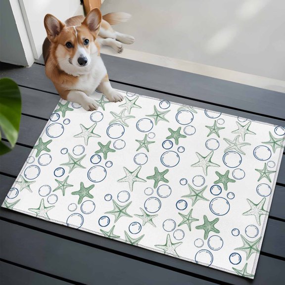 Summer Nautical Front Door Rugs 2x3 ft Ocean Cartoon Starfish Coastal Bubbles Small Rug for Entryway Non Slip Washable Bathroom Door Mat Absorbent Floor Mat for Indoor Entrance