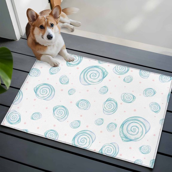 Summer Nautical Front Door Rugs 2x3 ft Watercolor Ocean Conch Coastal Polka Dot Small Rug for Entryway Non Slip Washable Bathroom Door Mat Absorbent Floor Mat for Indoor Entrance