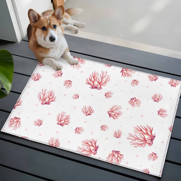 Summer Nautical Front Door Rugs 2x3 ft Watercolor Ocean Pink Corals Polka Dot Small Rug for Entryway Non Slip Washable Bathroom Door Mat Absorbent Floor Mat for Indoor Entrance