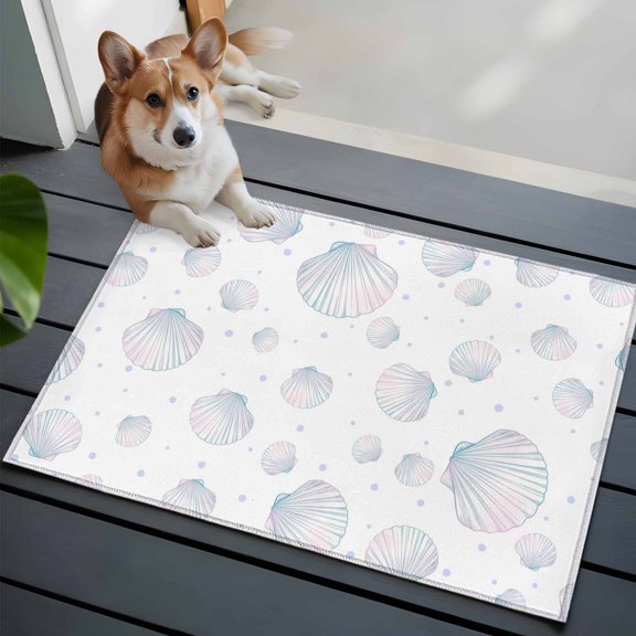 Summer Nautical Front Door Rugs 2x3 ft Watercolor Ocean Shells Polka Dot Coastal Small Rug for Entryway Non Slip Washable Bathroom Door Mat Absorbent Floor Mat for Indoor Entrance