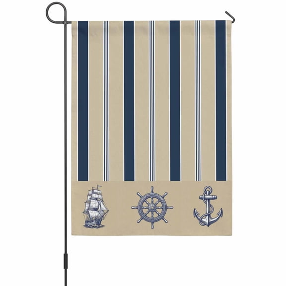 Summer Nautical Garden Flag 12 x 18 Inches, Ocean Sailboat Rudder Coastal Anchor Stripes Texture Weather Proof Outdoor Patio Flags Double Sided Small Garden Decoration for Yard Outside Home