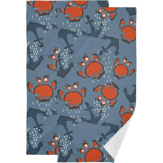Summer Nautical Hand Towels, Crabs Sea Anchors Kitchen Towel Ultra Soft and Absorbent,Decorative Fingertip Face Towel for Bathroom Hotel, 2 PCS, 28.3"x 14.4"
