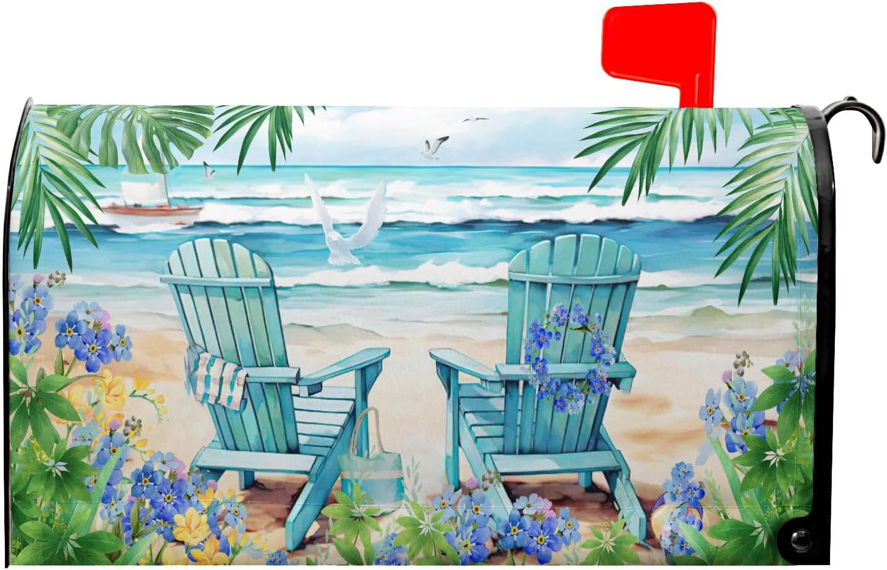 Summer Nautical Mailbox Covers Beach Life and Palm Leaf