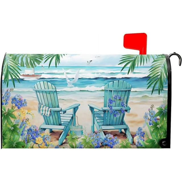 Summer Nautical Mailbox Covers Beach Life and Palm Leaf