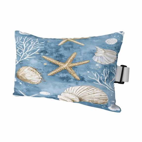 Summer Nautical Outdoor Chaise Lounge Pillows Conch Shell Starfish Ocean Lumbar Pillows with Insert Adjustable Elastic Strap Headrest Pillow for Recliner Patio Chair 1 Pack 11x16 Inch