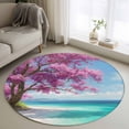 thumbnail image 1 of Summer Nautical Round Living Room Rugs 3.3 ft, Coastal Scene Romantic Cherry Tree Pink Flowers Washable Area Rug with Non-Slip Sturdy Edge Binding Round Front Door Mat Floor Carpet for Entryway, 1 of 9