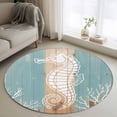 thumbnail image 1 of Summer Nautical Round Living Room Rugs 3.3 ft, White Ocean Seahorse Coral Silhouette Wood Grain Washable Area Rug with Non-Slip Sturdy Edge Binding Round Front Door Mat Floor Carpet for Entryway, 1 of 9