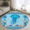thumbnail image 1 of Summer Nautical Round Living Room Rugs 4 ft, Ocean Jellyfish Cartoon Starfish Coral Black Stripes Washable Area Rug Non-Slip Sturdy Edge Binding Round Carpet for Entryway Kitchen Bedroom Bathroom, 1 of 9