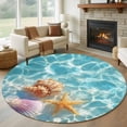 thumbnail image 1 of Summer Nautical Round Living Room Rugs 5 ft, Ocean Wave Coastal Starfish Shell Conch Washable Area Rug with Non-Slip Sturdy Edge Binding Round Carpet for Entryway Kitchen Bedroom Bathroom, 1 of 9