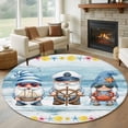 thumbnail image 1 of Summer Nautical Round Living Room Rugs 6 ft, Cute Gnomes Crab Cartoon Rudder Starfish Blue Wood Grain Washable Area Rug with Non-Slip Sturdy Edge Binding Round Carpet for Kitchen Office Bedroom, 1 of 9