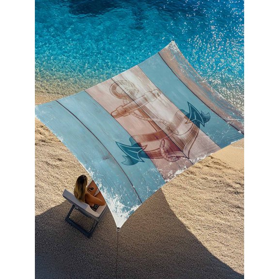 Summer Nautical Sun Shade Sail 6.5' x 10', Watercolor Black Anchor Retro Wood Grain Rectangle Outdoor Sunshade Canopy, Waterproof UV Block Patio Covers for Garden Yard Beach