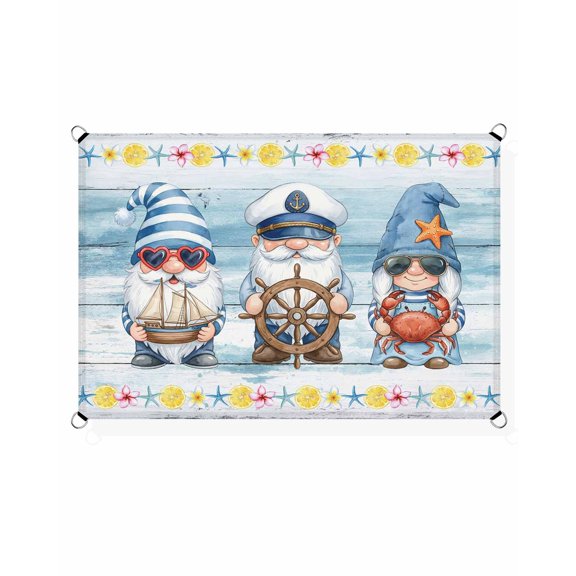 Summer Nautical Sun Shade Sail 8'X10' Cute Gnomes Crab Cartoon Rudder Starfish Blue Wood Grain UV Block Outdoor Sail Shades Breathable Waterproof Rectangular Sunshade for Patio Garden Pool Porch