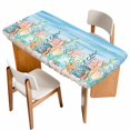 thumbnail image 1 of Summer Nautical Table Cloths for 4 Foot Rectangle Tables, Coastal Beach Starfish Coral Shell Blue Patio Waterproof Elastic Fitted Tablecloths, Washable Rectangular Table Cover for Camping, 1 of 8