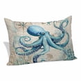 thumbnail image 1 of Summer Nautical Throw Pillow Covers Teal Octopus Ocean Corals Compass Retro Brown Decorative Lumbar Pillow Cover Rectangle Cushion Case for Sofa Couch Bed Living Room Bedroom 12 X 20 Inches, 1 of 9
