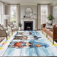 thumbnail image 1 of Summer Nautical Washable Living Room Rugs 5'x8', Cute Gnomes Crab Cartoon Rudder Starfish Blue Wood Grain Low Pile Throw Large Area Rug Non-Slip Sturdy Edge Binding Carpet for Living Room Kitchen, 1 of 9