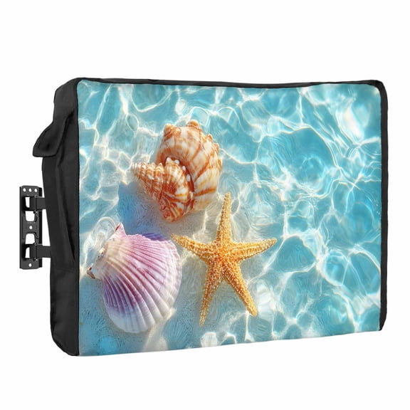 Summer Nautical Waterproof Outdoor TV Cover, Ocean Wave Coastal Starfish Shell Conch Outside Weatherproof TV Enclosures for 80 to 85 Inch LCD Television Shield Flat Screen Protectors