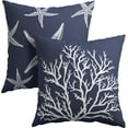 thumbnail image 1 of Summer Navy Blue Starfish Pillow Covers 16x16 Inch Set of 2 Beach Sea Coral Throw Pillowcase Cotton Linen Square Decorative Nautical Coastal Themed Cushion Cover for Sofa Bedroom Indoor Outdoor Party, 1 of 1
