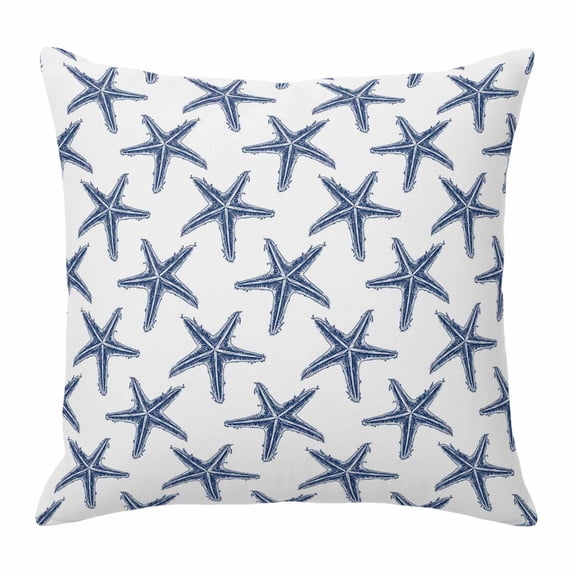 Summer Navy Throw Pillow Cover Blue Nautical Coastal Ocean Starfish Cotton Linen Cushion Cover Throw Pillow Case with Invisible Zipper for Couch Sofa Bed Chair Car 20x20 Inch