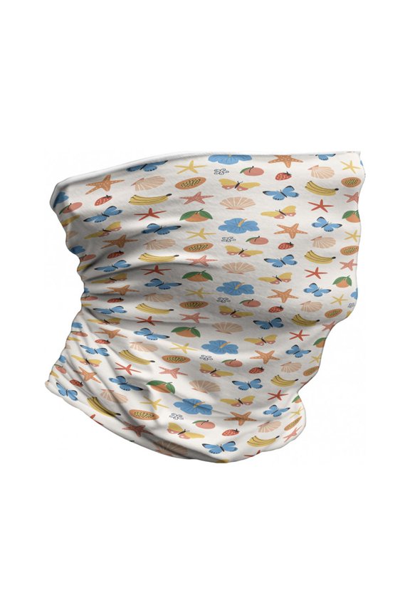 Summer Neck Gaiter, Fruits Flowers Seashells, Unisex, Multicolor, by Ambesonne