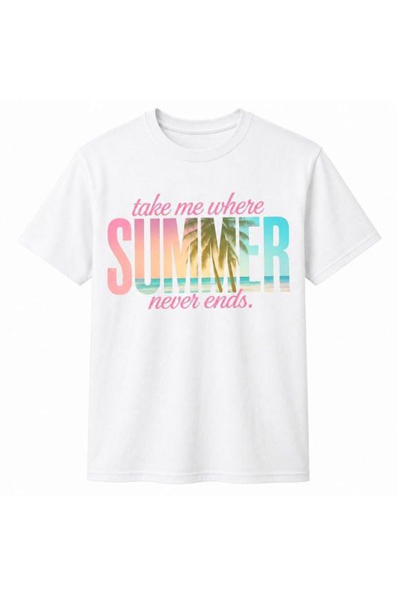 Summer Never Ends Palm Tree Graphic T-Shirt, Unisex Classic Fit Tee