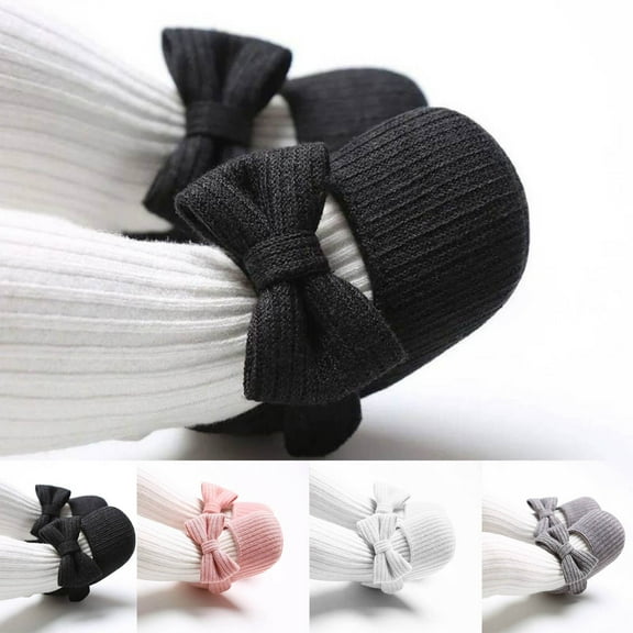 Summer New Baby Cute Knitted Bow Wool Shoes Non-slip Baby Walking Shoes Black qILAKOG Size 4