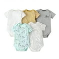 thumbnail image 1 of Summer New Baby Short Sleeve Bodysuits Layette 5PCS Sets Cartoon Printed Onesie Cozy Dailywear 6-9 month, 1 of 2
