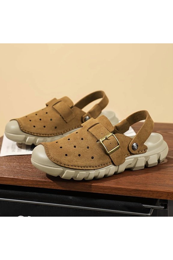Summer New Baotou Sandals, Soft And Comfortable Fabric, One Shoe with Two Wearing Designs, Sand-Colored Trendy Outdoor Wading, Hiking, Lightweight And Breathable, with Holes - Without Holes