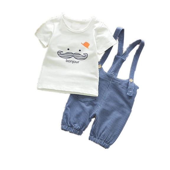 Summer New Boys' Short Sleeve Set Boys' Summer Beard Short Sleeve Strap Pants Two Piece Casual Set