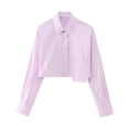 thumbnail image 1 of Summer New Casual Straight Double Pocket Decorated Short Shirt for Women - Light Purple - XS, 1 of 6