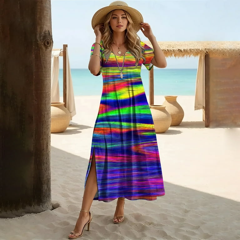 Rainbow colored dresses plus size online