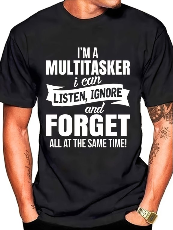 Summer New Crew Neck Short Sleeve Digital Print “Multitasker” Slogan Pattern Skin-Friendly Quick Dry Sporty Casual T-Shirt, Breathable High Value Affordable Quality Machine Washable Versatile Tee