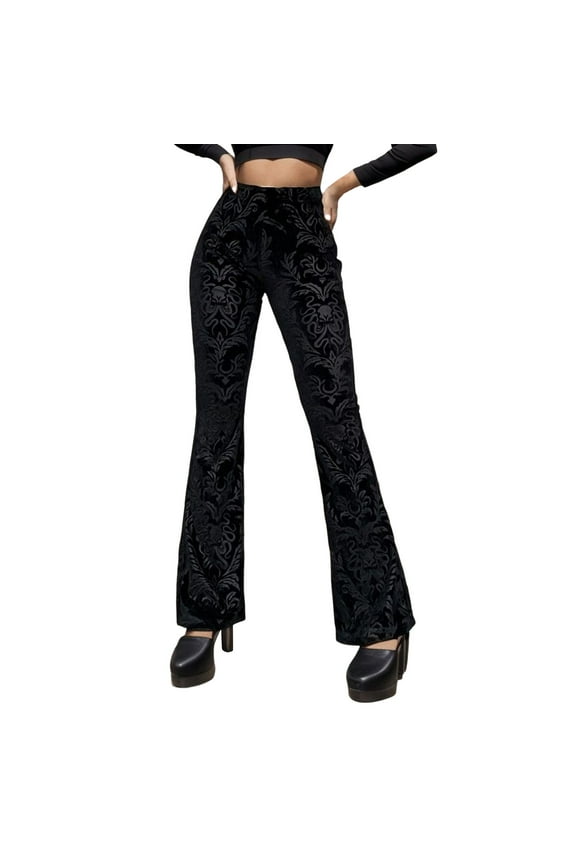 Summer New Dark Flared Pants Women's Temperament Suede Embossed Design Casual Trousers Women
