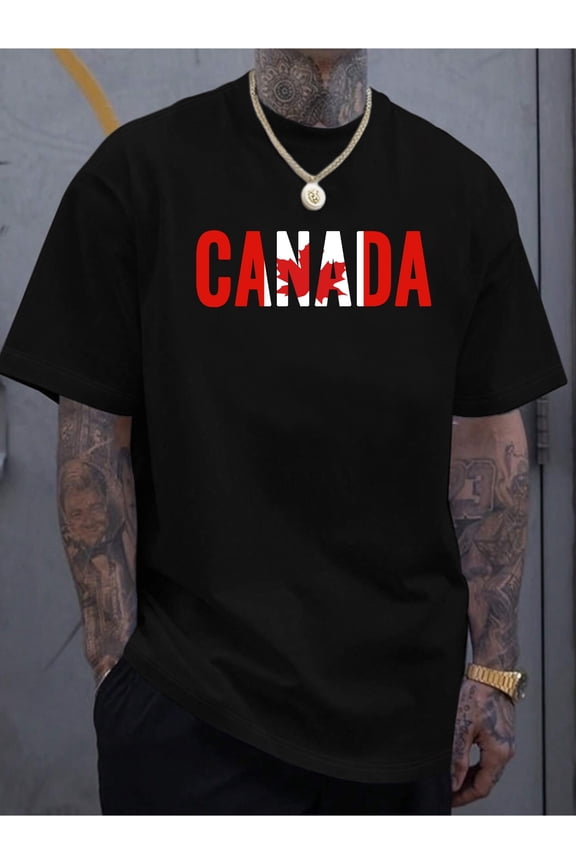 Summer New Easy Mens Crew Neck Short Sleeve Tee Digital Print Cool Special Niche Canada Maple Leaf Pattern High Value Affordable Quality Skin Friendly Quick Dry Sporty Casual Versatile T - Shirt