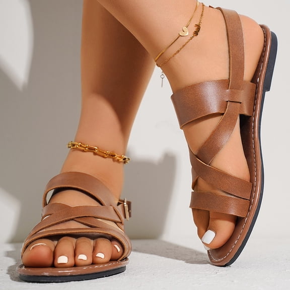 Summer New European US Roman Flat Sandals Plus Size Women Beach Shoes