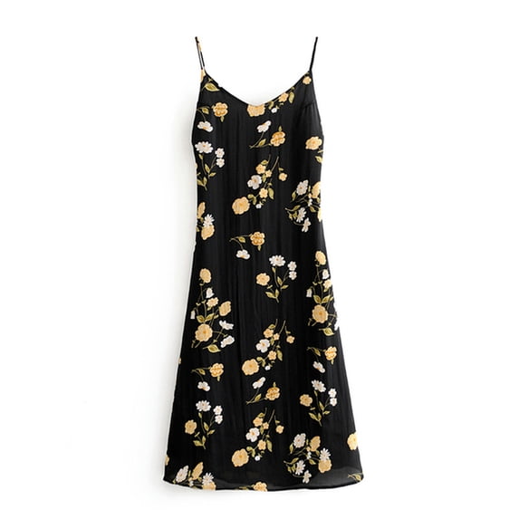 Summer New Fashion Cottagecore French Vintage Holiday Style Floral Print Backless Lace-Up Spaghetti Strap Dress Women-CX2339-M