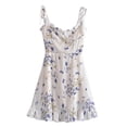 thumbnail image 1 of Summer New Fashion French Vintage Simple Lace-Up Floral Print Elastic Waist A-Line Mini Strap Dress For Women Vestido-CX2592-L, 1 of 6