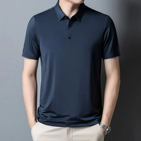 Summer New Fashion Men's Solid Color Short-sleeved T-shirt Ice Silk Breathable Men's Business Casual Polo Shirt