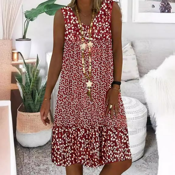 Summer New Hot-Selling V-Neck Small Floral Print Sleeveless Women's Dress