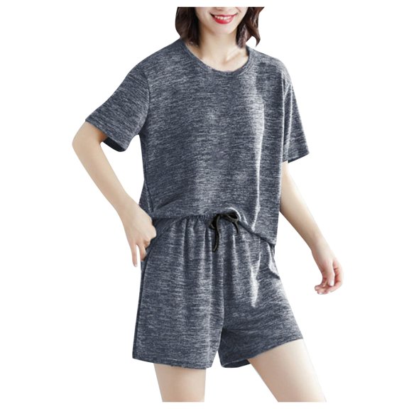 Summer New Korean Style Short Sleeved T Shirt Women's Slim Loose Casual Suit Shorts Two Piece Set
